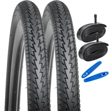 Imagem de YunSCM 2 peças de pneus de bicicleta de 66 cm 26 x 1,75 ETRTO 47-559 e 2 peças de válvula Schrader de tubo interno de 66 cm compatível com bicicletas de estrada, bicicletas urbanas 26 x 1,75 pneus e