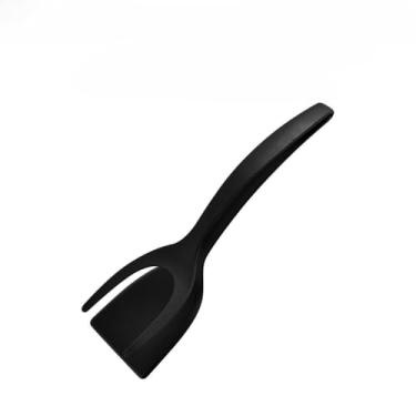 Imagem de Utensílios para Cozinha: Espátula e Raspador de Nylon + Pinça Culinária Antiaderente - Para Ovos, Tapioca, Bife, Panqueca e Mais(2,Preto)