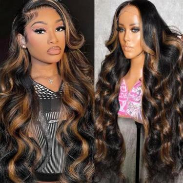 Imagem de Peruca frontal de renda HANGFIRST Highlight Body Wave 32" 180% de dens