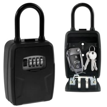 Imagem de Cofre de chave redefinível com combinação de 4 dígitos, cofre de 10 chaves de grande capacidade para pendurar ou montar na parede, caixa de armazenamento de chaves de liga de zinco, caixa preta com