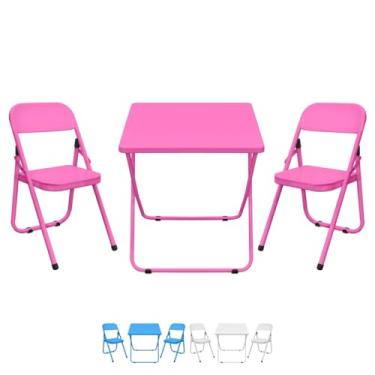 Imagem de Conjunto De Mesa Infantil Com 2 Cadeiras Dobrável Aço Liso (Rosa)