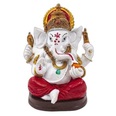 Imagem de Estátua Ganesha Sentado Branco Resina 11 Cm