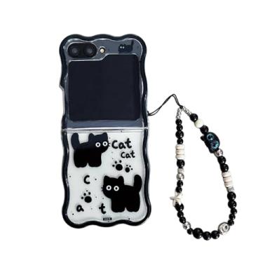 Imagem de suvivant Capa fofa para Samsung Galaxy Z Flip 7, desenho animado requintado anime gatos pretos à prova de choque capa protetora dobrável com pulseira (sem corrente) (com corrente)