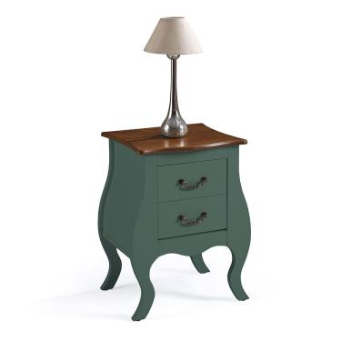 Imagem de Mesa de Cabeceira Bombê com 2 Gavetas 1026 Linz Móveis - Verde Musgo/Imbuia Glazer