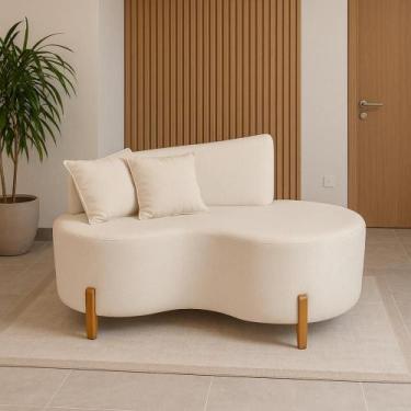 Imagem de Sofá Orgânico 2 Lugares Curvo 150cm com Almofadas Pés de Madeira Tecid