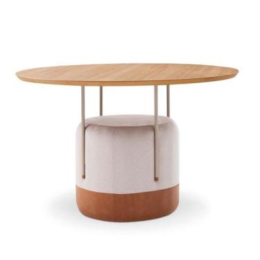 Imagem de Mesa de Jantar Redonda 1,2m Metal Base Estofada Tampo MDF Cor:Louro Fr