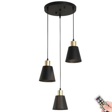 Imagem de Luminária pendente moderna preta e dourada com controle remoto, operada por bateria, sem fio, para teto, para ilha de cozinha, mesa de jantar, sala de estar, lustre sem fio, para decoração d
