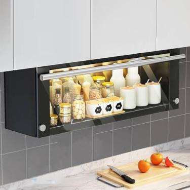 Imagem de Organizador de armário de cozinha dobrável com porta, prateleira para especiarias articulada de 2 níveis, prática prateleira inferior resistente, prateleira flutuante montada na parede para acima da