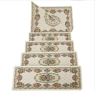 Imagem de PEYNIR Tapete antiderrapante europeu de uma peça para degraus de escada antiderrapante para degraus de madeira, tapetes de escada macios aconchegantes com tapetes autoadesivos de 25 x 76 cm