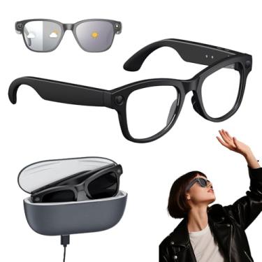 Imagem de Óculos Bluetooth AI Inteligentes Com Câmera De 8MP E Chat GPT, Vídeo 1080P E 32GB De Armazenamento, Estojo De Carregamento De 3600mAh, Para Viagens/Vlogs(Black+Black case)