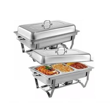 Imagem de Rechaud Inox 9 Litros 1/2 Panela com 2 Cubas para Banho Maria, Buffet, Festas e Marmita Térmica - Chafing Dish, Recipiente Inox e Aquecedor de Alimentos(3 graus)