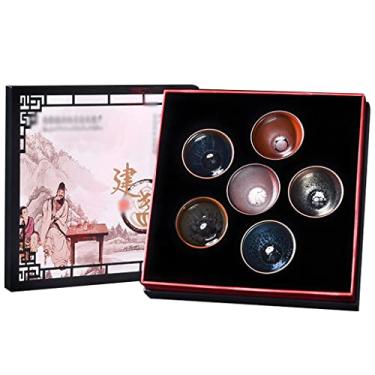 Imagem de Xícara de chá japonesa conjunto de tigela de chá pneu de ferro Jianzhan conjunto de xícara de chá, xícara mestre manchada de perdiz, copo Kirin tigela de chá de 6 peças, xícara de chá de gongfu, caixa