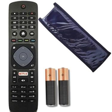 Imagem de Controle Remoto Universal Compatível Com Smart TV Philips LED LCD 4K 3D Tecla Função Netflix Com Pilhas e Capa