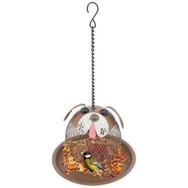 Imagem de Alimentador de pássaro em forma de cachorro de ferro de metal para pendurar ao ar livre, alimentador exclusivo de pássaros selvagens para decoração de jardim e quintal (marrom, 1 pacote)