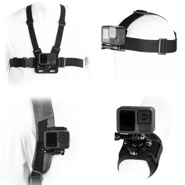Imagem de BRDRC Kit de acessórios para GoPro, alça de montagem no peito da cabeça, suporte de mochila, alça de pulso, adaptador giratório de 360° + liberação rápida para DJI Action 5 Pro 4 3, para Go Pro Hero