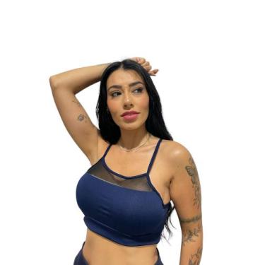 Imagem de Top alcinha tule com bojo removível TB moda fitness academia e ginásti