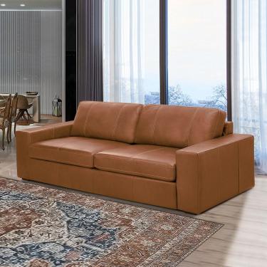 Imagem de Sofá Decorativo Agatha 2 Lugares Sala de estar 150cm Pés em Madeira Couro Conhaque G88 - Gran Belo