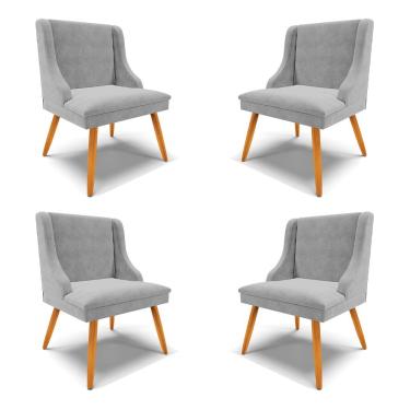 Imagem de Kit 4 Cadeiras Decorativas Sala de Jantar Pés Palito de Madeira Firenze Suede Cinza/Natural G19 - Gran Belo