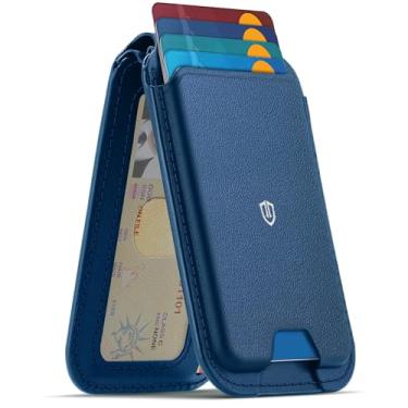 Imagem de SHIELDON Suporte magnético forte para MagSafe, couro legítimo, 6 porta-cartões, ajuste de ângulo, compatível com iPhone 17 Pro/Max/Air, séries 16/15/14/13/12 e capa magnética - azul royal