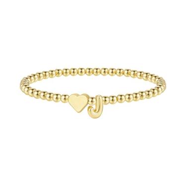 Imagem de M MOOHAM Pulseira feminina com inicial de coração – Pulseiras delicadas com contas douradas para mulheres, pingente moderno, letra A-Z, joias de coração personalizadas, presentes, 6.5", Latão, Sem