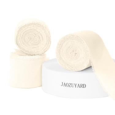 Imagem de JaoZuyard Fita marfim de 3,5 cm x 3 rolos total de 21 metros marfim artesanal franja chiffon fita de seda para embrulhar convites de casamento de Natal, buquês de noiva, chá de bebê, artesanato faça