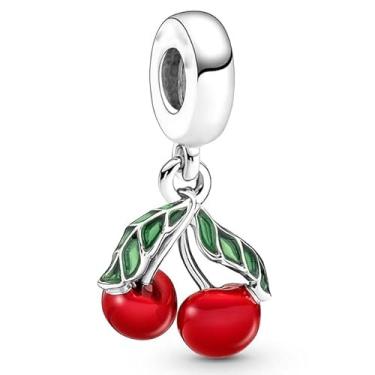 Imagem de Berloque Cereja esmaltada com 10 camadas de banho de Prata - Cabe pulseira de Berloques de Prata - infantil e adulta