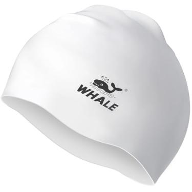Imagem de Whale Touca de natação de silicone - impermeável, antiderrapante, alta elasticidade - mantém o cabelo seco, perfeita para homens e mulheres, touca de natação grande (branca)