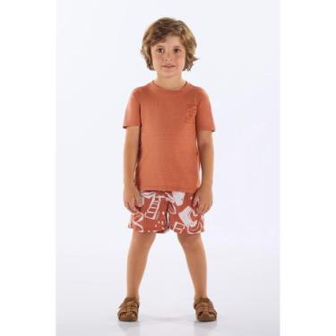 Imagem de Conjunto Infantil Camiseta e Short Up Baby, Marrom, 3