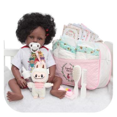 Imagem de Bebê Reborn Realista Menina Negra 46cm Com Bolsa Kit Itens - Cegonha R