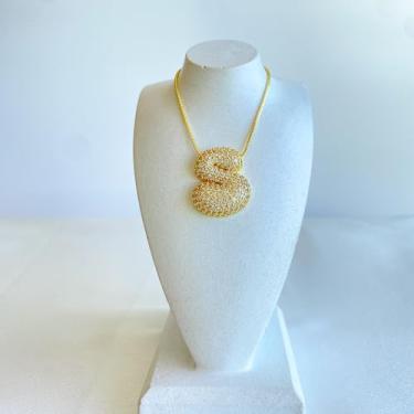 Imagem de Colar Feminino Semi Jóia de Letra Inicial Banhado a Ouro 18K Cravejado com Zircônias Brilhantes (Cobre Banhado a Ouro Amarelo, 18K, K)