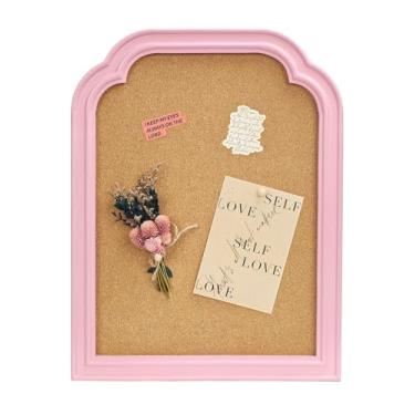 Imagem de Quadro de avisos de cortiça com moldura rosa, quadro de pinos de parede macio de 33 cm x 43 cm para casa, escritório, quarto, dormitório - quadro de mensagens decorativo para anotações, fotos, quadro