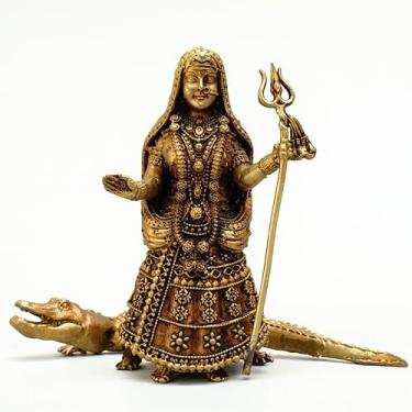Imagem de craftslook Ídolo Maa Ganga de latão de 10 cm | Estátua de 170 g com Makara Vahana | Deusa do Rio Hindu Murti para Puja, Templo Doméstico, Decoração Espiritual, Vitrine Vastu, Presente Ganga Dussehra