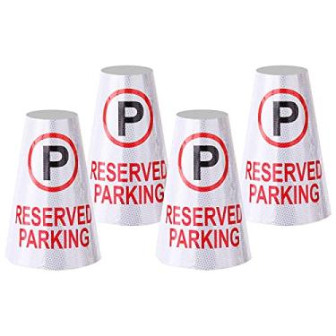 Imagem de BATTIFE Pacote Com 4 "Colares Refletivos Brilhantes Para Estacionamento Reservado, Adesivos De Mensagem Em Cone Cones Segurança No Trânsito, Placas Alta Visibilidade 360° Uso Externo Calçadas E Estr