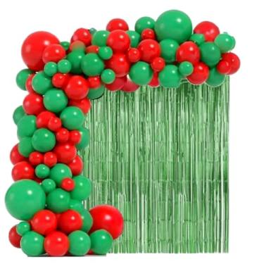 Imagem de Kit Arco de Balão Natal Vermelho Verde + 1 Cortina Fita Metalizada Decoração Festa (Verde)