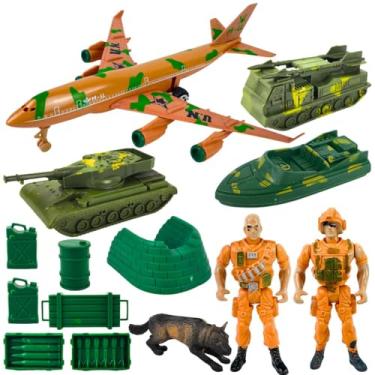 Imagem de Kit Militar Brinquedo Avião Acessórios Barco Exército 14 Pçs
