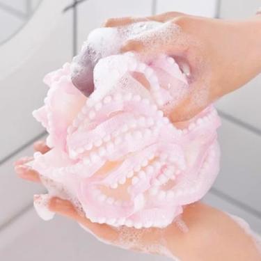 Imagem de Esponja de banho macia – Puff esfoliante de uso duplo com alça para pendurar para limpeza suave da pele