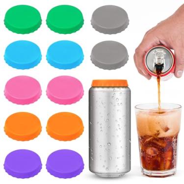 Imagem de Tampas de silicone para latas de refrigerante, pacote com 12, capas reutilizáveis de latas de cerveja, tampas de lata de silicone sem BPA, tampa e protetor para refrigerante, cerveja, bebidas, suco