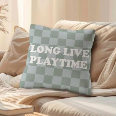 Imagem de Capas de almofada xadrez Long Live Playtime 45,7 x 45,7 cm, decoração infantil para sala de jogos, casa, sala de estar, quarto