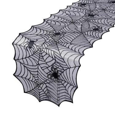 Imagem de Caminho de mesa de Halloween, corredores de mesa de teia de aranha de renda preta para decoração de Halloween/decoração de mesa de jantar de festa 45 x 182 cm