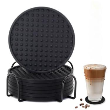 Imagem de Pacote com 6 porta-copos para bebidas, porta-copos de silicone, proteção de mesa para qualquer tipo de mesa, madeira, mesas de pedra, seguro para lava-louças, porta-copos para bebidas para qualquer