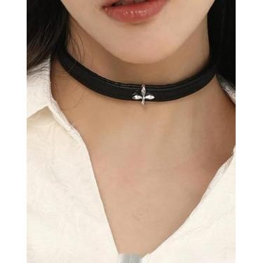 Imagem de Gargantilhas de camada dupla de aço de titânio, colar minimalista de couro preto, moda feminina, temperamento sexy, corrente de clavícula, joia presente para amigos