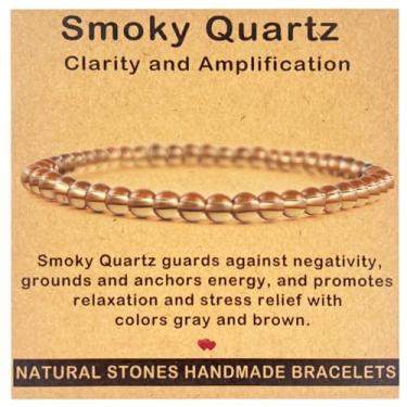 Imagem de Pulseira feminina de pedra preciosa de 4 mm feita à mão - joia de cristal de energia positiva e cura para alívio da ansiedade, equilíbrio de chakras, meditação. Presente significativo para ela, mãe