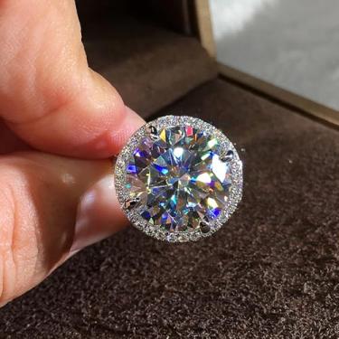 Imagem de Lindo anel de compromisso de zircônia cúbica redonda para mulheres, joias modernas de aliança de casamento, 9, Latão, Zircônia cúbica