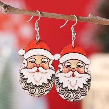 Imagem de Brincos de Natal para mulheres, design gentil de Papai Noel, brincos pendentes de Natal, acessórios de bijuteria de fantasia, 2inch, Madeira, Sem pedra preciosa