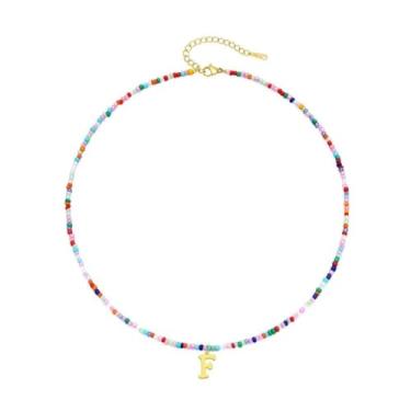 Imagem de Colar feminino colorido com pingente de letra inicial ajustável, aço inoxidável, neon, alfabeto, letra A-Z, joia, adjustable, Aço inoxidável, Sem Pedra Preciosa