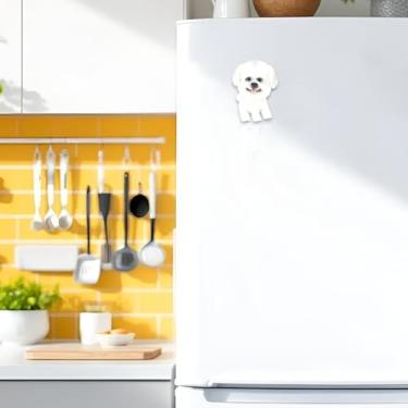 Imagem de Generic 1 peça de ímãs decorativos adesivos magnéticos de geladeira forma irregular bichon frise em pé resina sintética branca