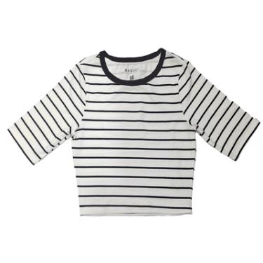 Imagem de BLUSA CROPPED, BASIC+, EM MALHA ALGODÃO COM POLIESTER E ELASTANO, REF R013 NA COR LISTRADA PRETA M