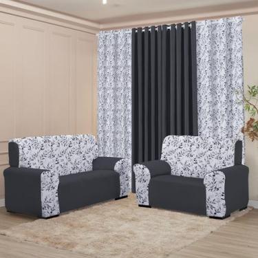Imagem de Kit Sala Completo Cortina 3M Capa Sofá 2 e 3 lugar Coladinha Mista Dec