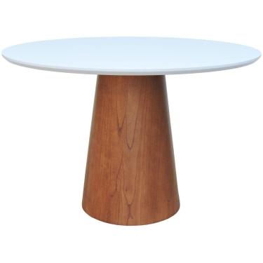 Imagem de Mesa De Jantar Base Cone Laminado Cinamomo Amêndoa Tampo 120 Laqueado Branco