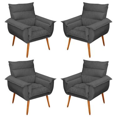 Imagem de Kit 04 Poltronas Monza Pés Palito Suede Cinza